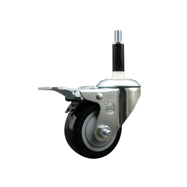 3'' Black Poly Swivel 7/8'' Expanding Stem Caster Total Lock Brake